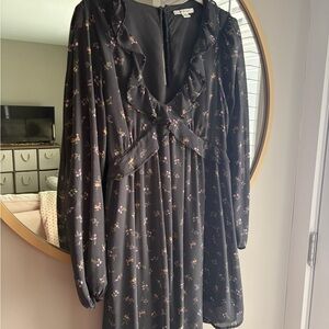 American Eagle Floral Black Ruffle Dress